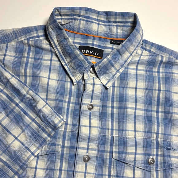 Orvis Other - Orvis Active Fit White Blue Plaid Mens XL Tech Hiking Fishing Short Sleeve Shirt